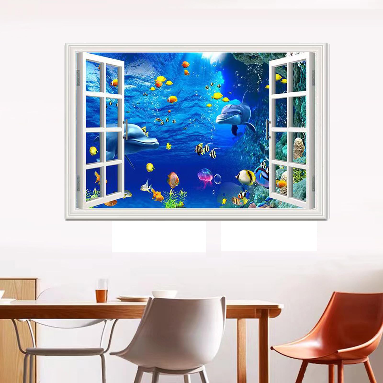 Amazon.co.jp: Mestiker 3Dウォールステッカー, イルカと熱帯魚の海中